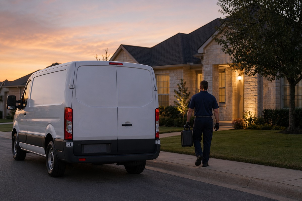 Discreet biohazard cleanup response vehicle in a Central Texas neighborhood